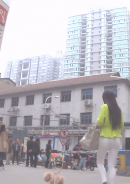 66289牵着小狗逛街的白色紧身裤长腿女孩视频